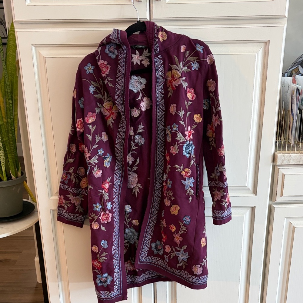 Driftwood Floral Embroidered Burgundy Jacket